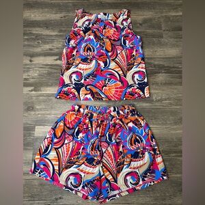 Jude Connally 2pc Set XS Bright Print Top & Shorts Matching Outfit USA